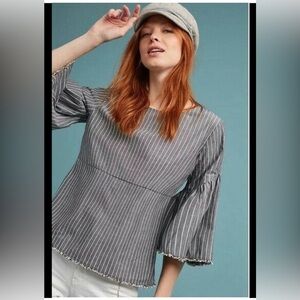 Anthropologie tops Dolan striped bell sleeve raw hem Boho peasant top
